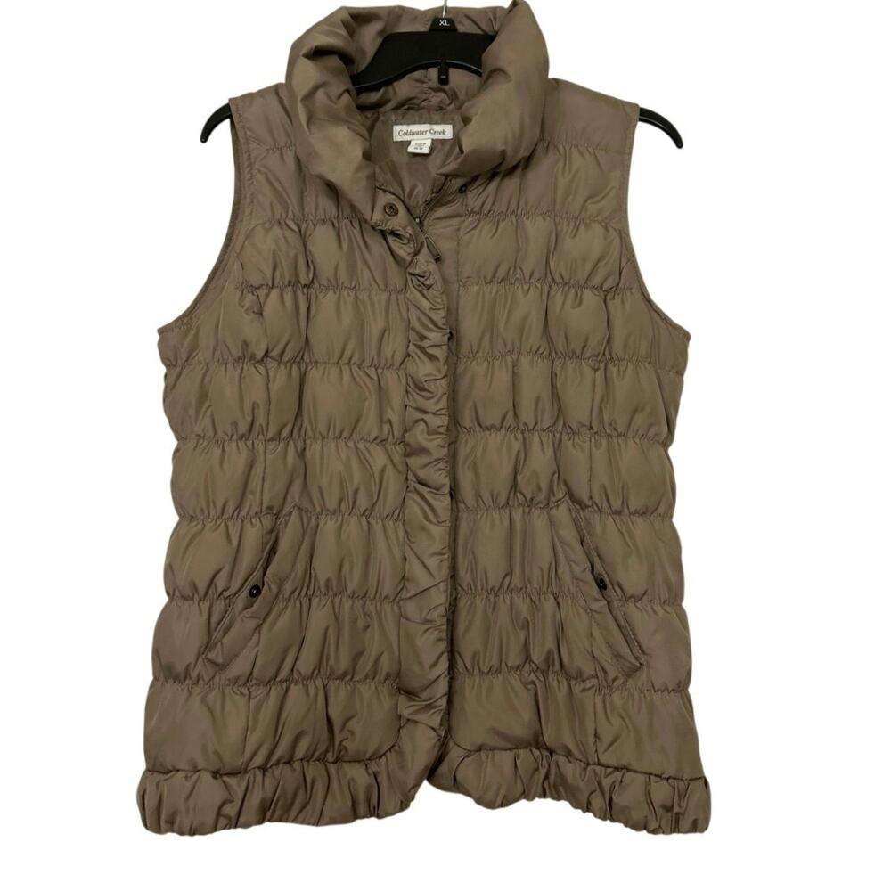 Coldwater Creek Taupe Down Puffer Vest Medium 10/12 Outdoor Active Neutral